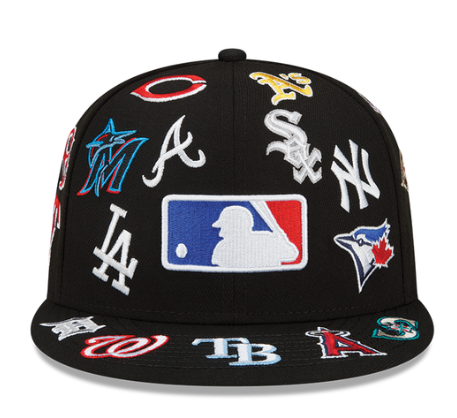 MLB New Era Allover Team Logo 59Fifty Fitted Hat - Black