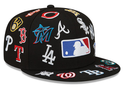 MLB New Era Allover Team Logo 59Fifty Fitted Hat - Black