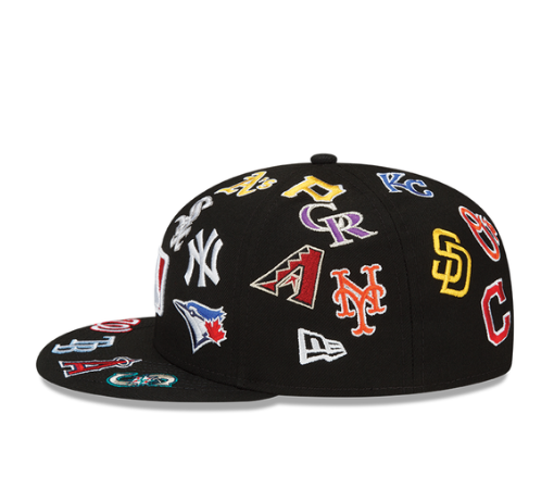 MLB New Era Allover Team Logo 59Fifty Fitted Hat - Black